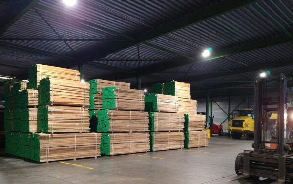 Sawn wood temporarily stored in Gosselin warehouse